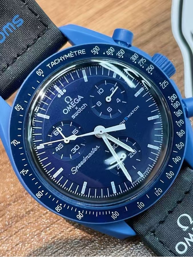 Swatch Blue Omega Speedmaster Chronograph Watch Ring